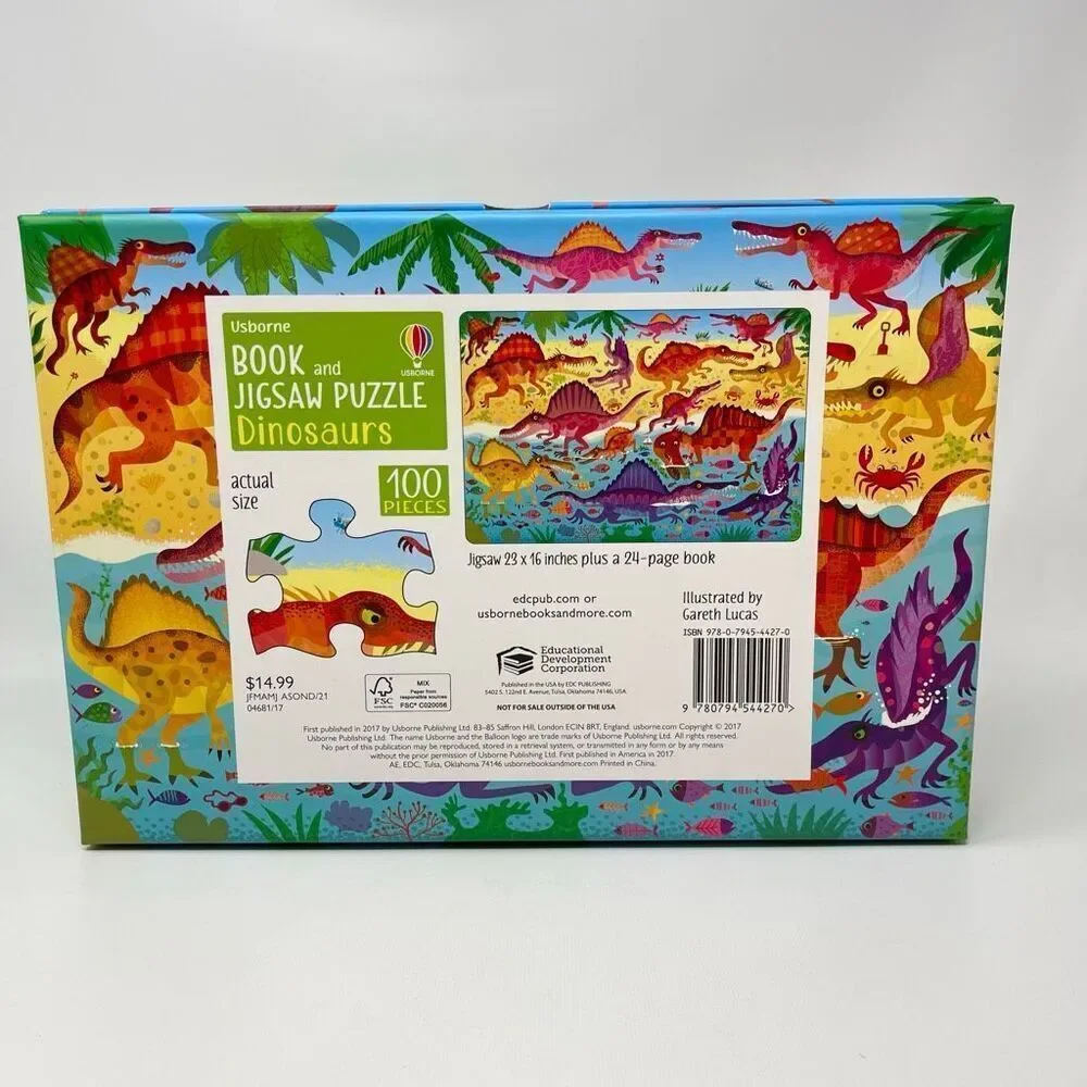 Usborne Book and Jigsaw Puzzle Dinosaurs 100 Pieces 100% Complete Preowned